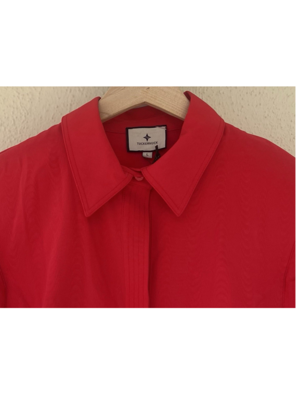 New Tuckernuck Red Chloe Midi Dress L Belted Collared Moir Classic Elegant - Picture 9 of 14